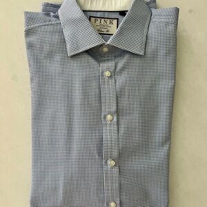 Thomas Pink Blue Micro-Grid Dress Shirt
